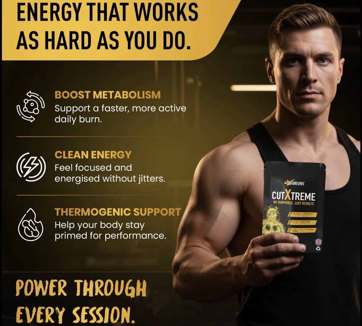 BioRevive Cut Xtreme Fitness Supplement – Energy, Focus & Wellness Support | L-Carnitine, Green Tea, B Vitamins & Caffeine