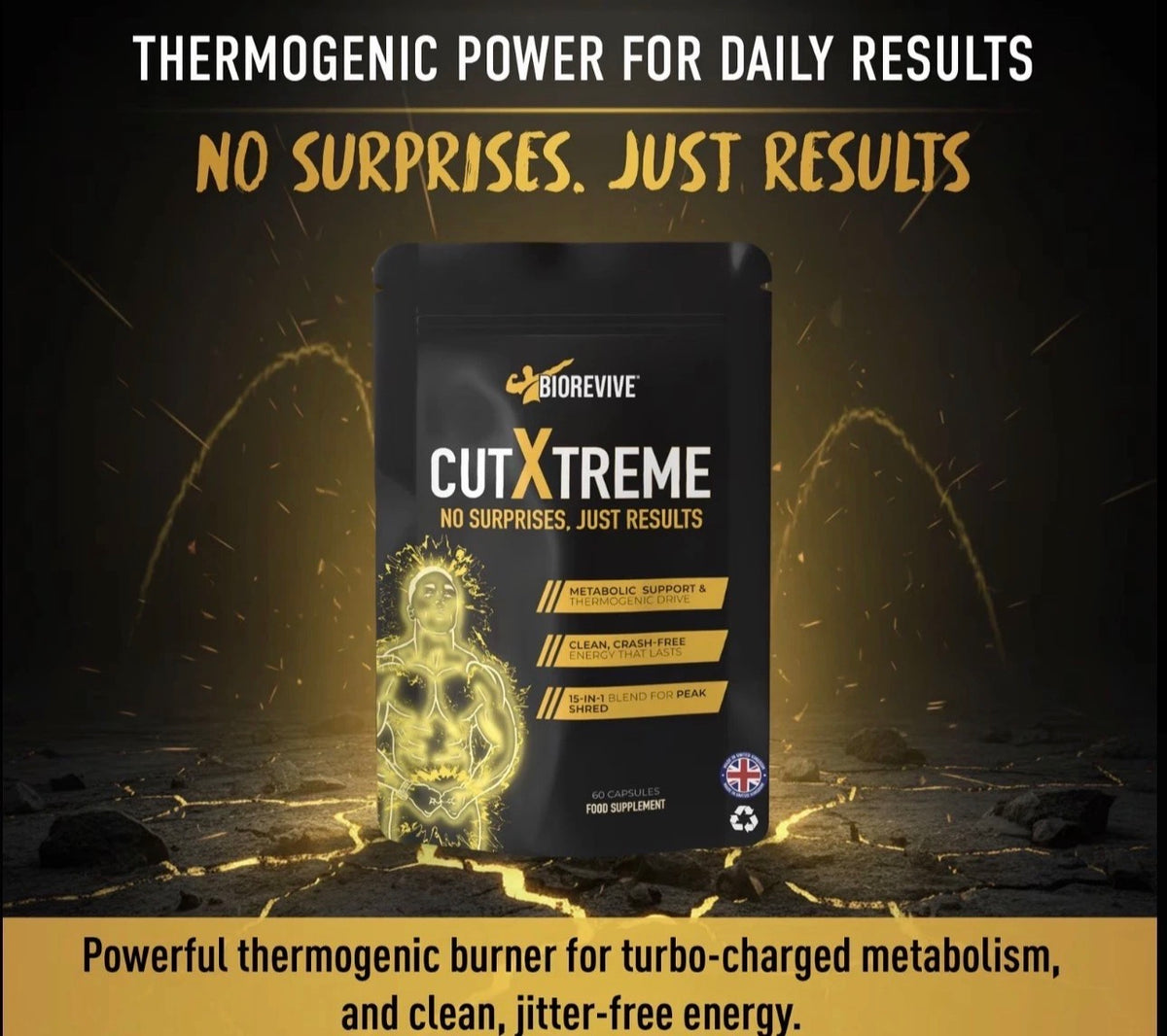 BioRevive Cut Xtreme Fitness Supplement – Energy, Focus & Wellness Support | L-Carnitine, Green Tea, B Vitamins & Caffeine