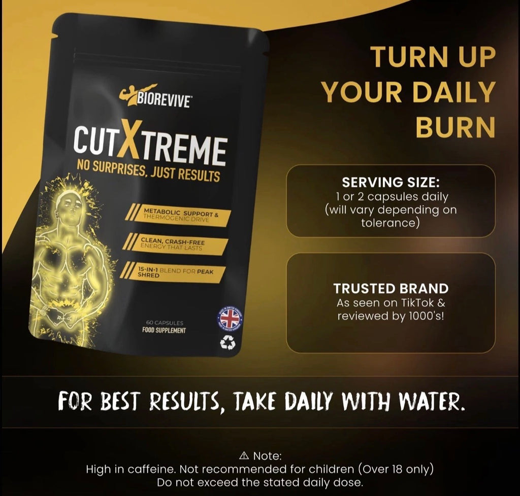 BioRevive Cut Xtreme Fitness Supplement – Energy, Focus & Wellness Support | L-Carnitine, Green Tea, B Vitamins & Caffeine