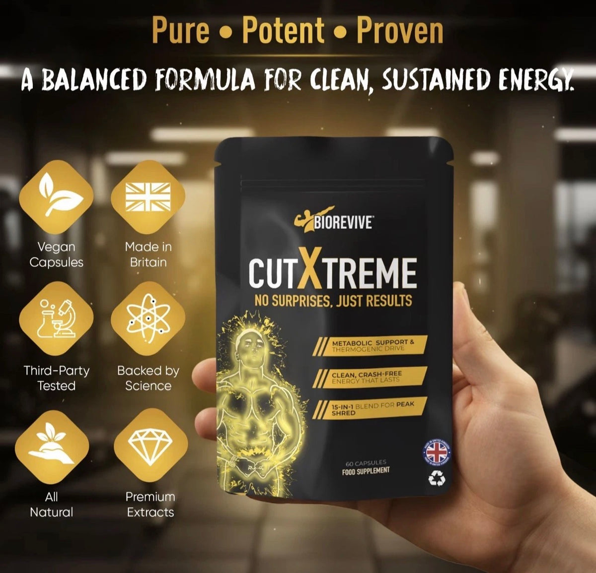 BioRevive Cut Xtreme Fitness Supplement – Energy, Focus & Wellness Support | L-Carnitine, Green Tea, B Vitamins & Caffeine