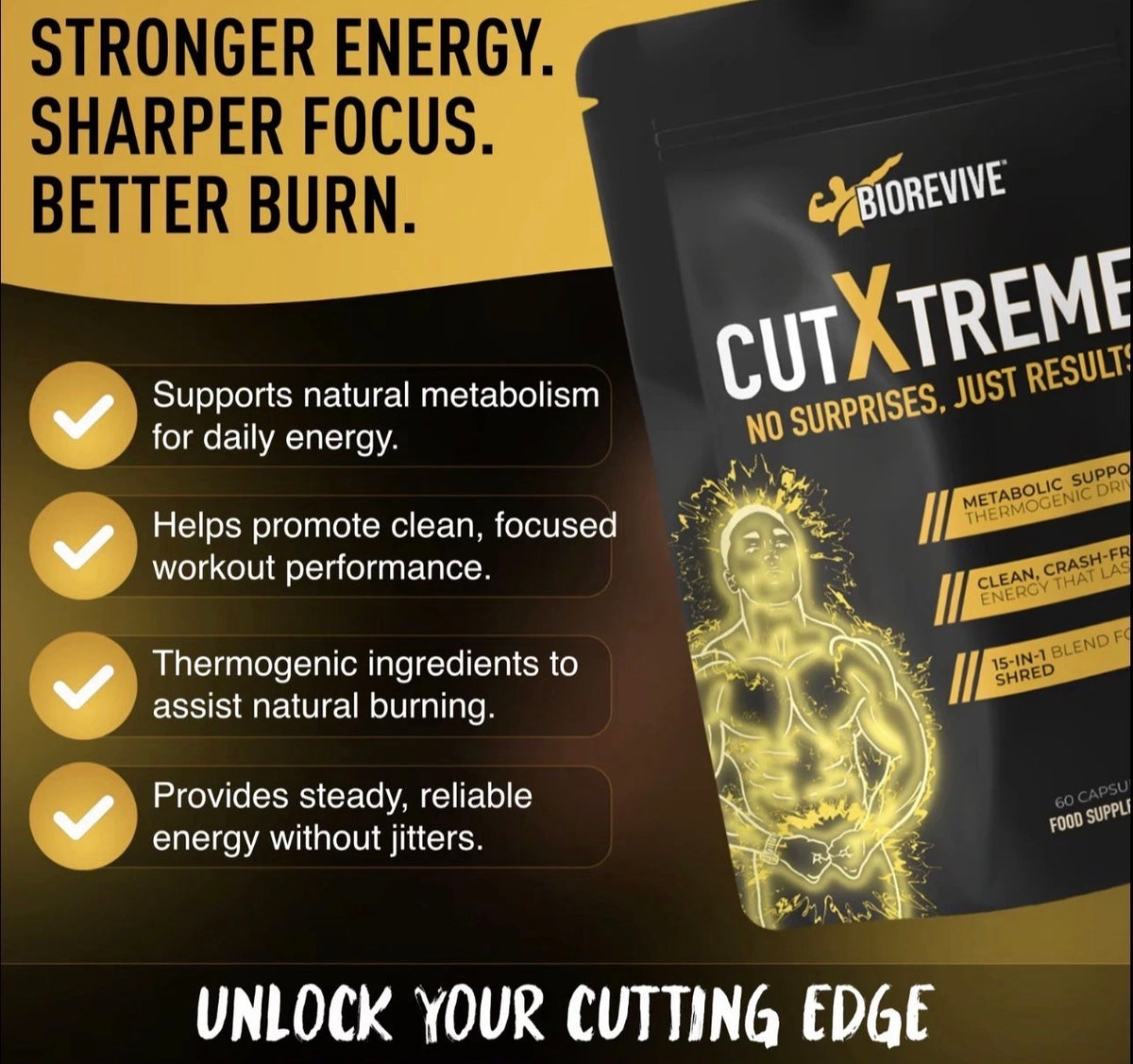 BioRevive Cut Xtreme Fitness Supplement – Energy, Focus & Wellness Support | L-Carnitine, Green Tea, B Vitamins & Caffeine